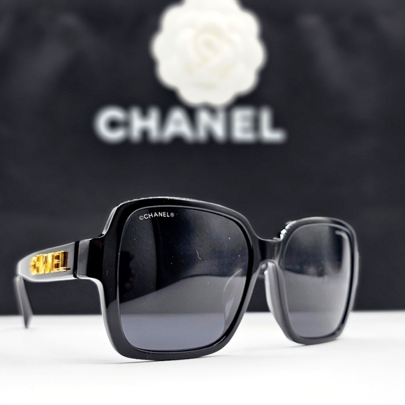 CHANEL BLACK SUNGLASSES CH5408A 622/S4 OVERSIZED GOLD LETTERS - Picture 2 of 16